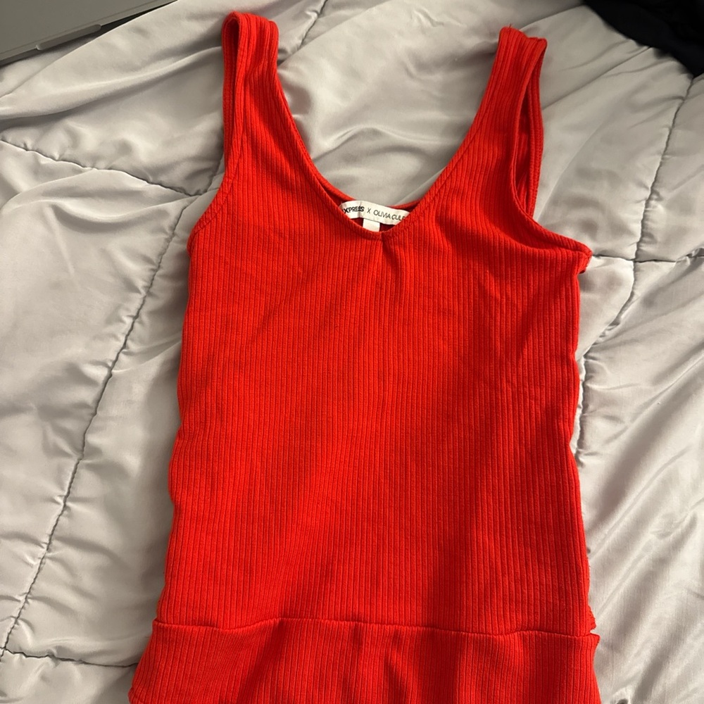 Express Red Ribbed Bodysuit - Picture 2 of 5